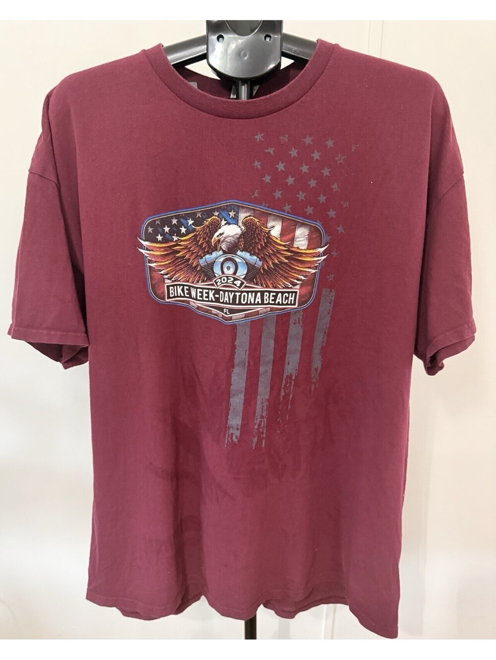 Bike Week 2024 Daytona Beach Motorcycle Rally T Shirt Adult 2XL Burgundy Eagle